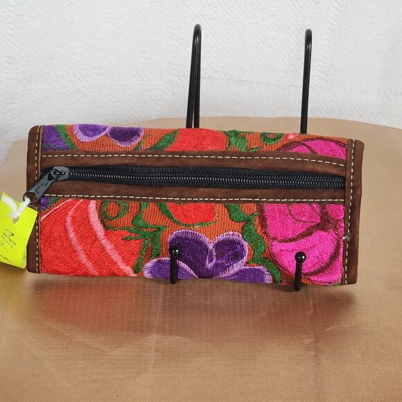 JL Brand Mexican Floral Design Embroidered Leather Snap Shut Wallet / Clutch RGL - Picture 4 of 16